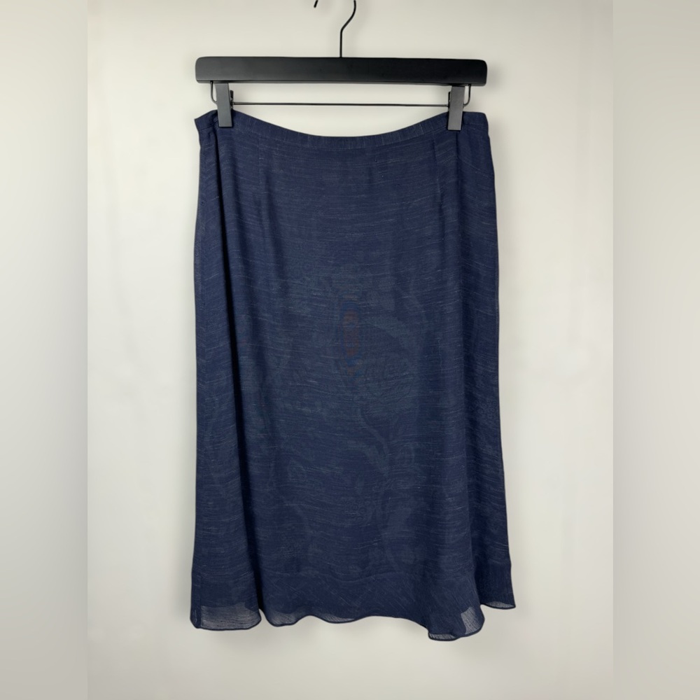 Jaeger Women’s Vintage Floral Heathered‎ Navy Trumpet Pencil Skirt Flax blend 10